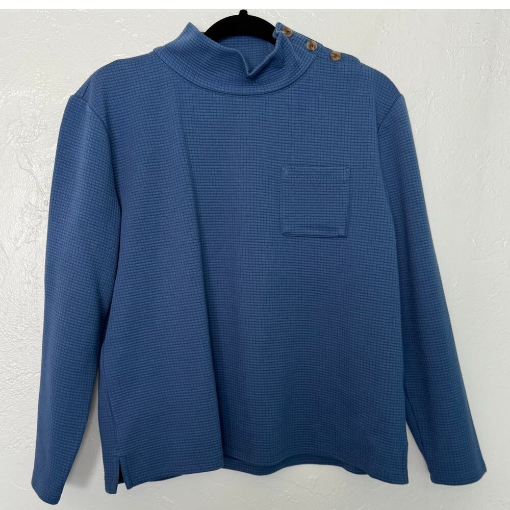 Talbots Blue‎ Textured Button Mockneck Pullover M Top Long Sleeve
